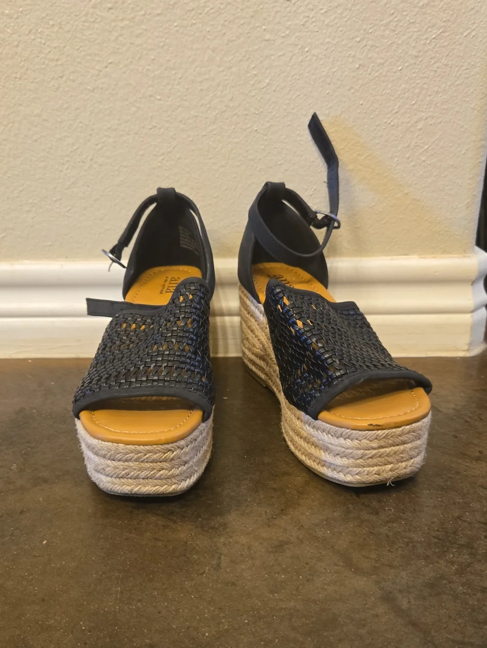 a.n.a Navy Woven Espadrille Platform Wedge Sandals